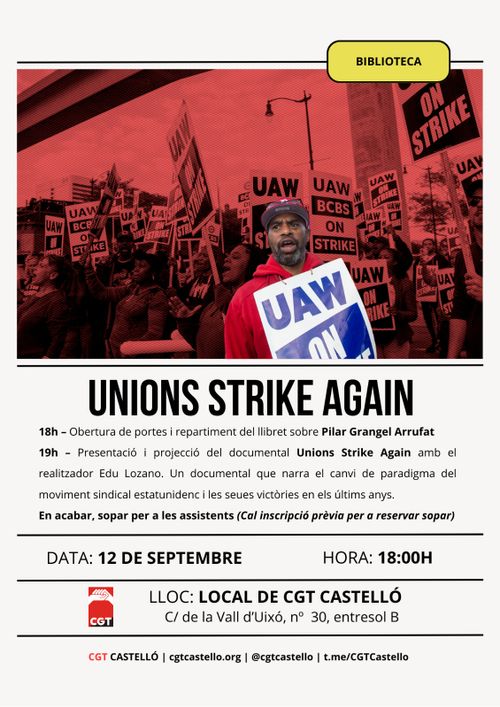 Inauguració de la biblioteca i projecció del ddocumental Unions Strike AgainUnions