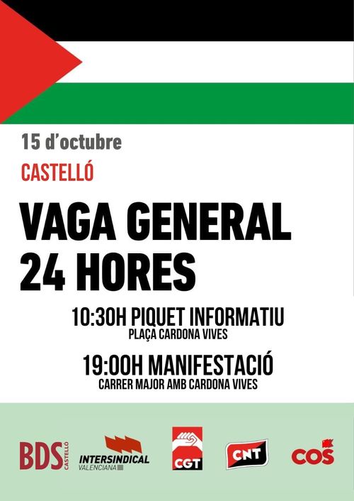 📢 VAGA GENERAL DE 24 HORES CONTRA EL GENOCIDI EN PALESTINA 🇵🇸