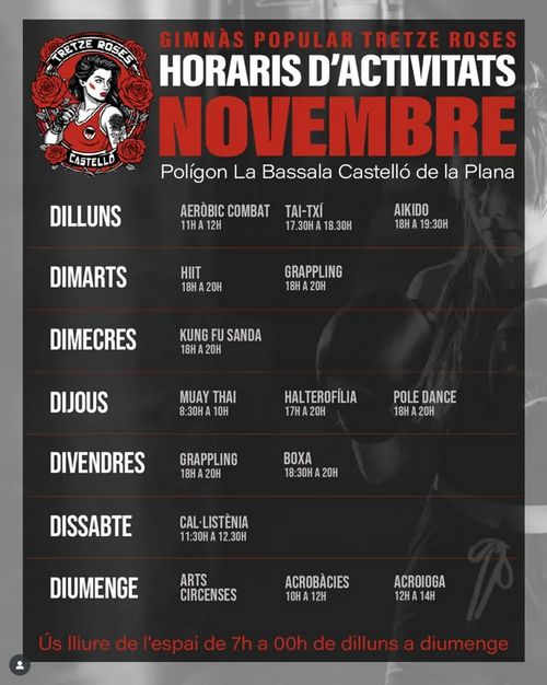 Horaris d'activitats Novembre - Treze Roses